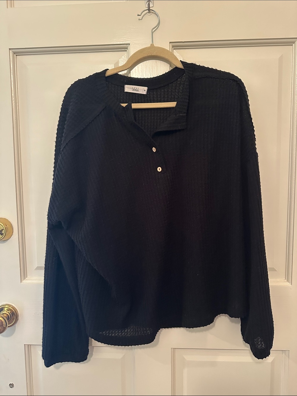 Shop Talulah Black Waffle-Knit Henley Sweatshirt